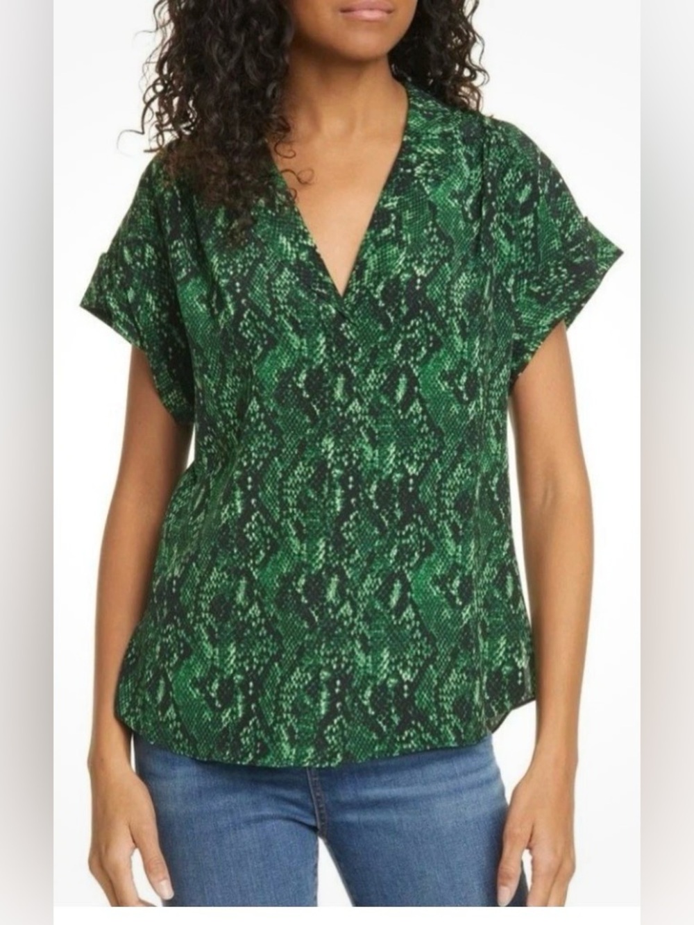 Veronica Beard Merci Python Print Silk Blouse – Emerald/Kelly Green Size 2